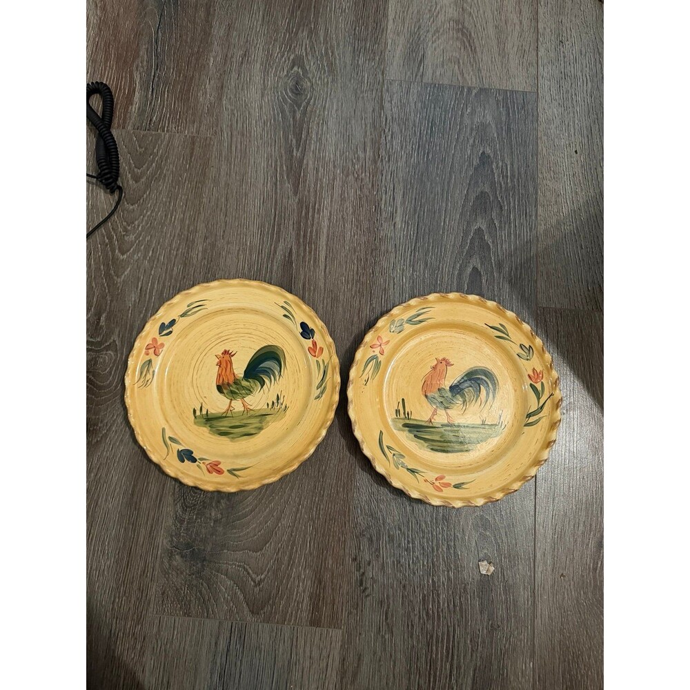 Vintage Rooster Plate DecoVintage Rooster Plate Decorative Yellow Scalloped Edge